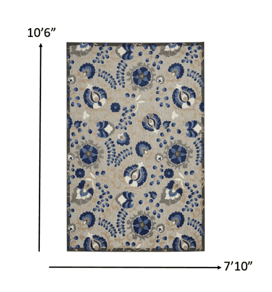 8' X 11' Blue And Gray Floral Indoor Outdoor Area Rug - Homeroots - Flyclothing LLC