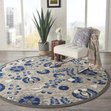 8' Round Blue And Gray Round Floral Indoor Outdoor Area Rug - Homeroots - Flyclothing LLC