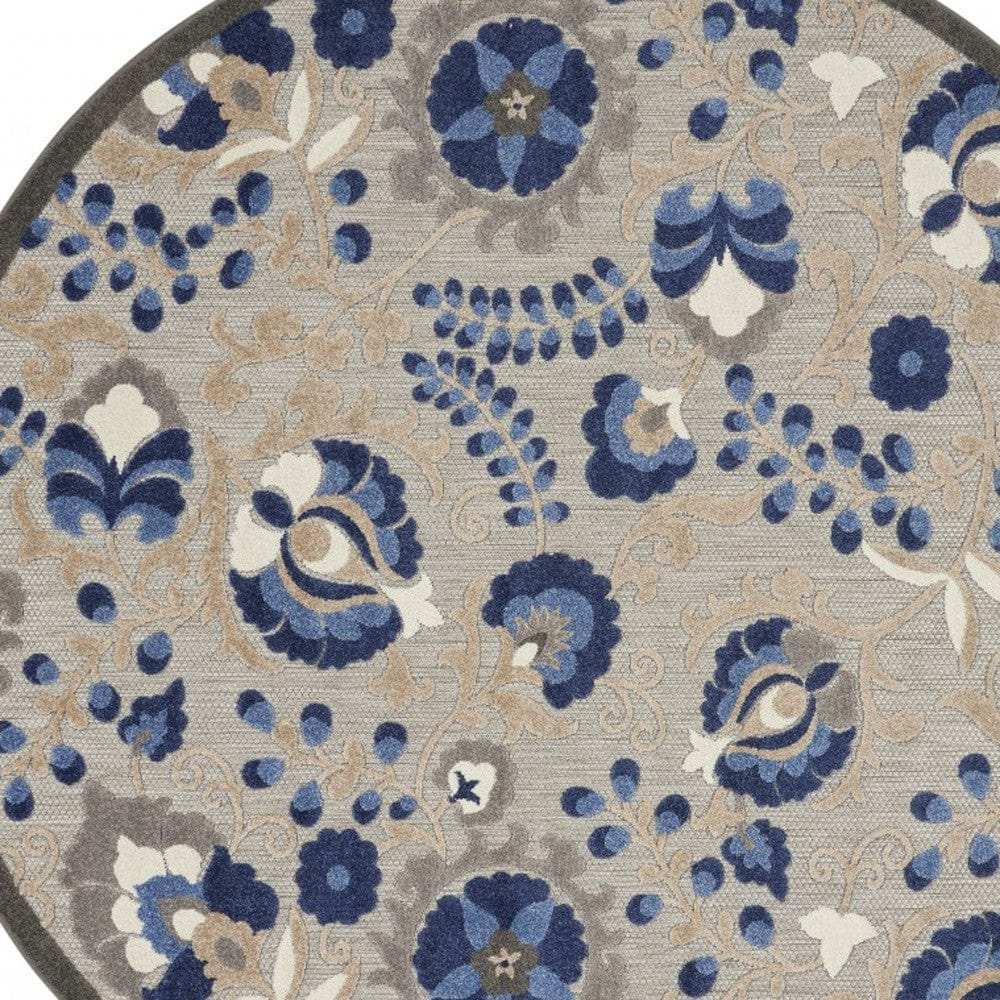 8' Round Blue And Gray Round Floral Indoor Outdoor Area Rug - Homeroots - Flyclothing LLC