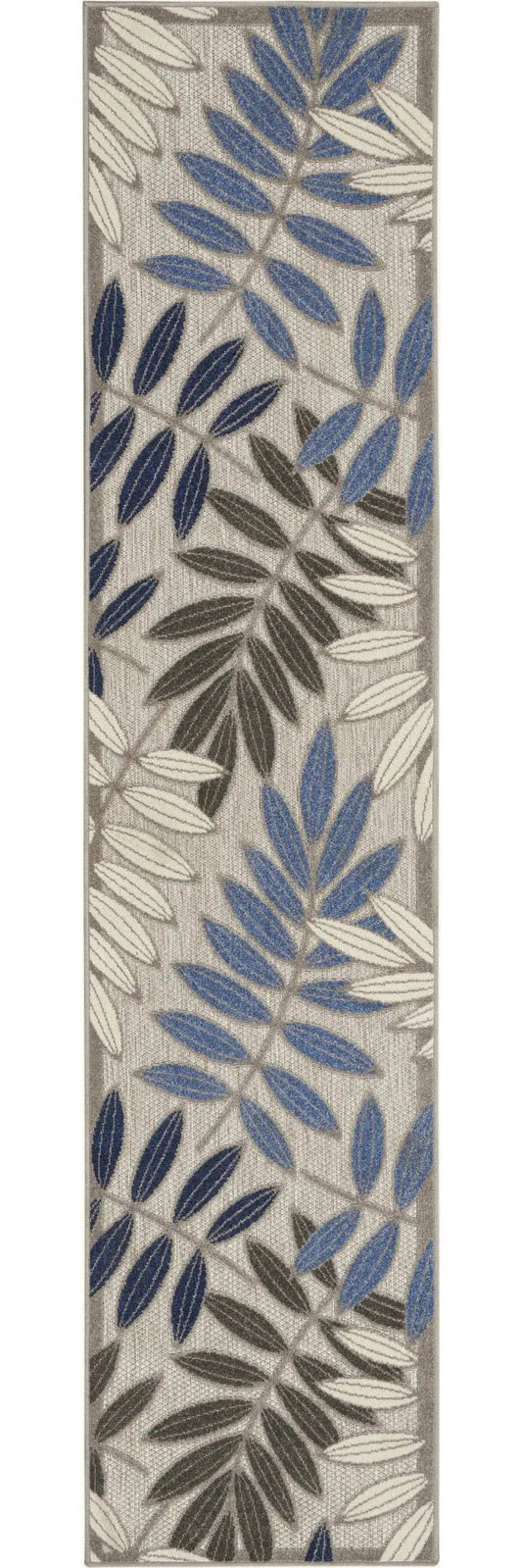 2' X 10' Grey/Blue Floral Indoor Outdoor Area Rug - Homeroots - Flyclothing LLC