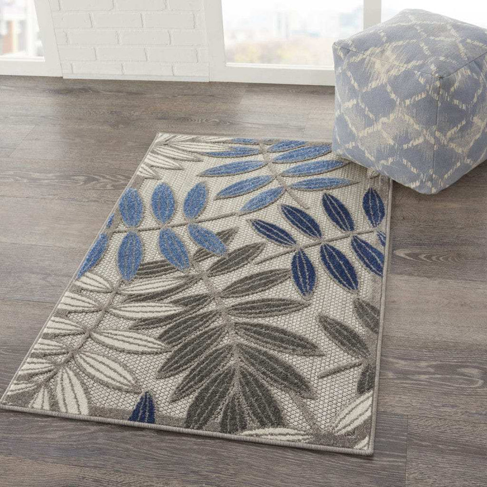 3' X 4' Blue And Gray Floral Indoor Outdoor Area Rug - Homeroots - Flyclothing LLC