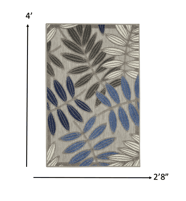 3' X 4' Blue And Gray Floral Indoor Outdoor Area Rug - Homeroots - Flyclothing LLC