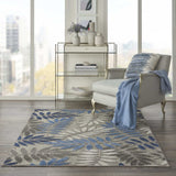 4' X 6' Grey/Blue Floral Indoor Outdoor Area Rug - Homeroots - Flyclothing LLC