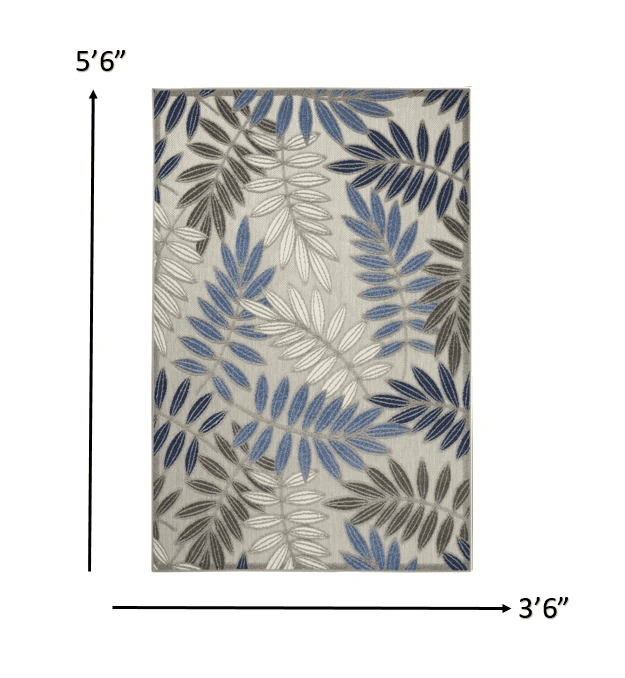 4' X 6' Grey/Blue Floral Indoor Outdoor Area Rug - Homeroots - Flyclothing LLC