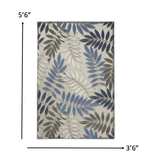 4' X 6' Grey/Blue Floral Indoor Outdoor Area Rug - Homeroots - Flyclothing LLC