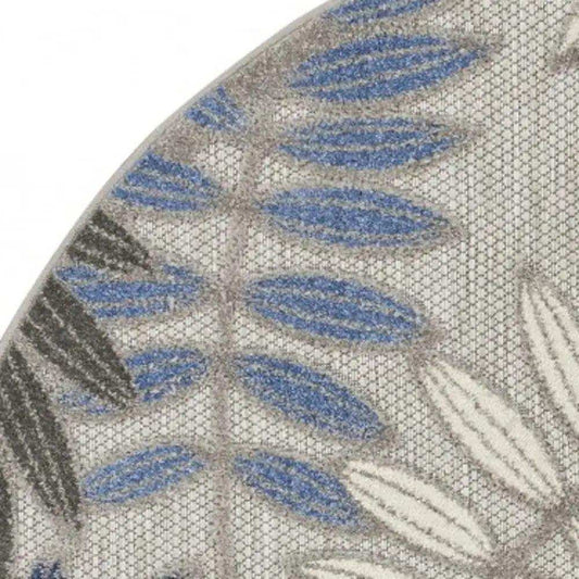 4' Round Blue And Gray Round Floral Indoor Outdoor Area Rug - Homeroots - Flyclothing LLC
