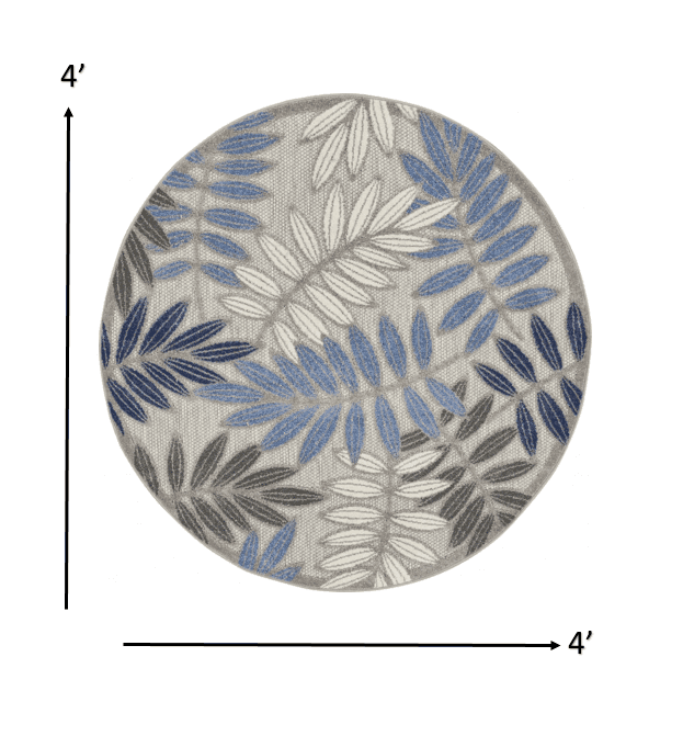 4' Round Blue And Gray Round Floral Indoor Outdoor Area Rug - Homeroots - Flyclothing LLC