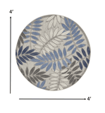 4' Round Blue And Gray Round Floral Indoor Outdoor Area Rug - Homeroots - Flyclothing LLC