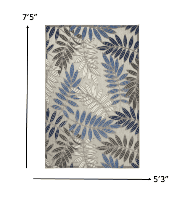 5' X 7' Blue And Gray Floral Stain Resistant Indoor Outdoor Area Rug - Homeroots - Flyclothing LLC
