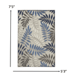 5' X 7' Blue And Gray Floral Stain Resistant Indoor Outdoor Area Rug - Homeroots - Flyclothing LLC