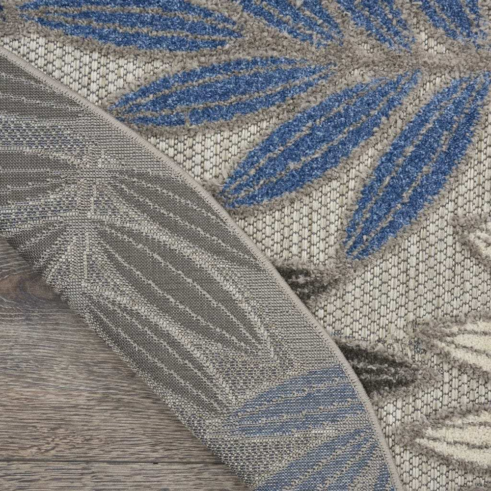 5' Round Blue And Gray Round Floral Indoor Outdoor Area Rug - Homeroots - Flyclothing LLC