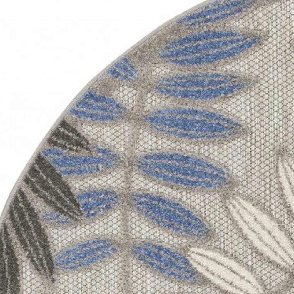5' Round Blue And Gray Round Floral Indoor Outdoor Area Rug - Homeroots - Flyclothing LLC