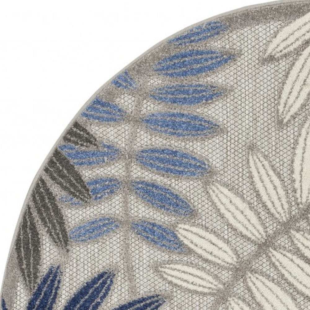 5' Round Blue And Gray Round Floral Indoor Outdoor Area Rug - Homeroots - Flyclothing LLC