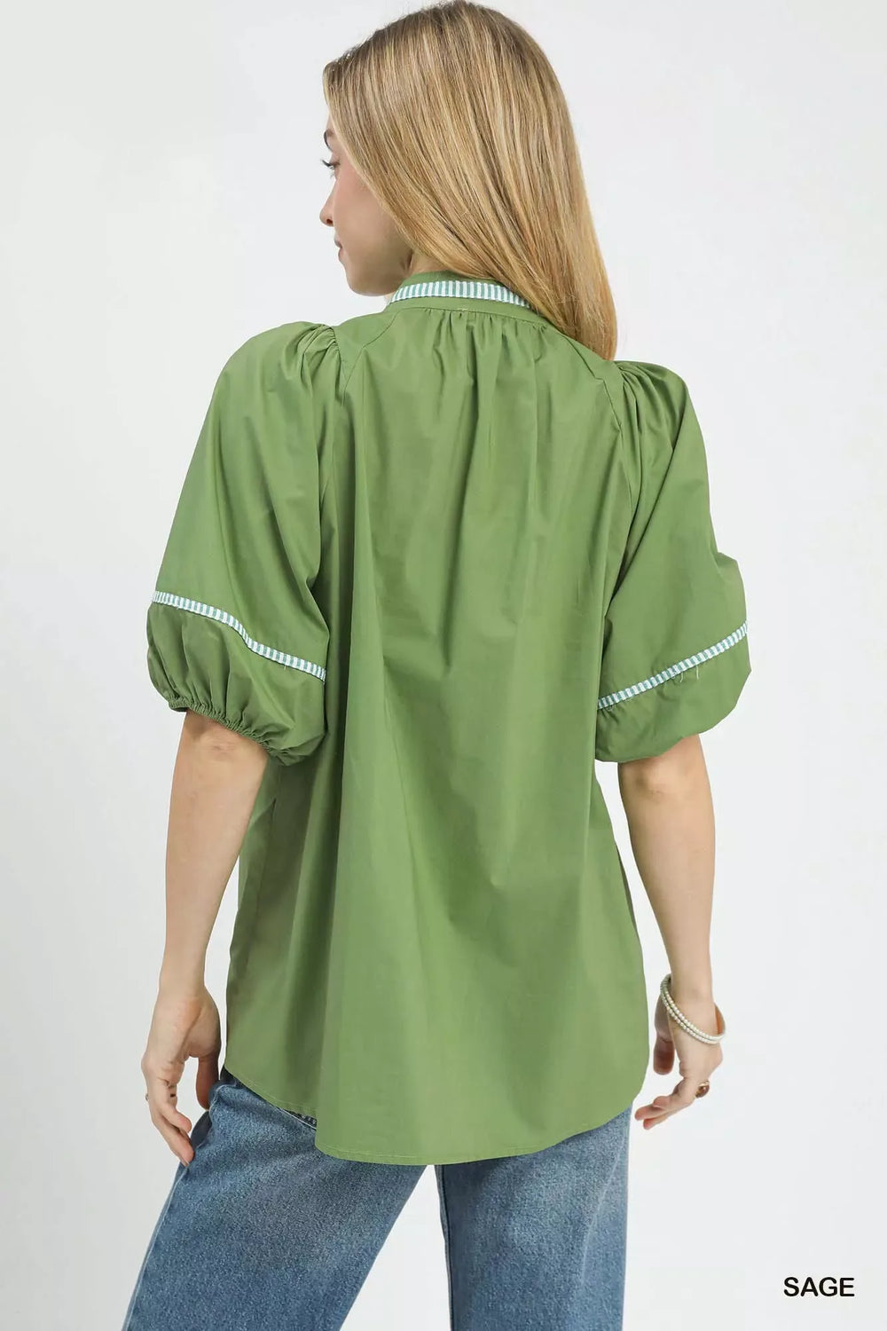 Umgee Embroidered Floral Puff Sleeve Top - Trendsi - Flyclothing LLC