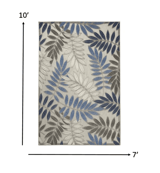 7' X 10' Blue And Gray Round Floral Stain Resistant Indoor Outdoor Area Rug - Homeroots - Flyclothing LLC