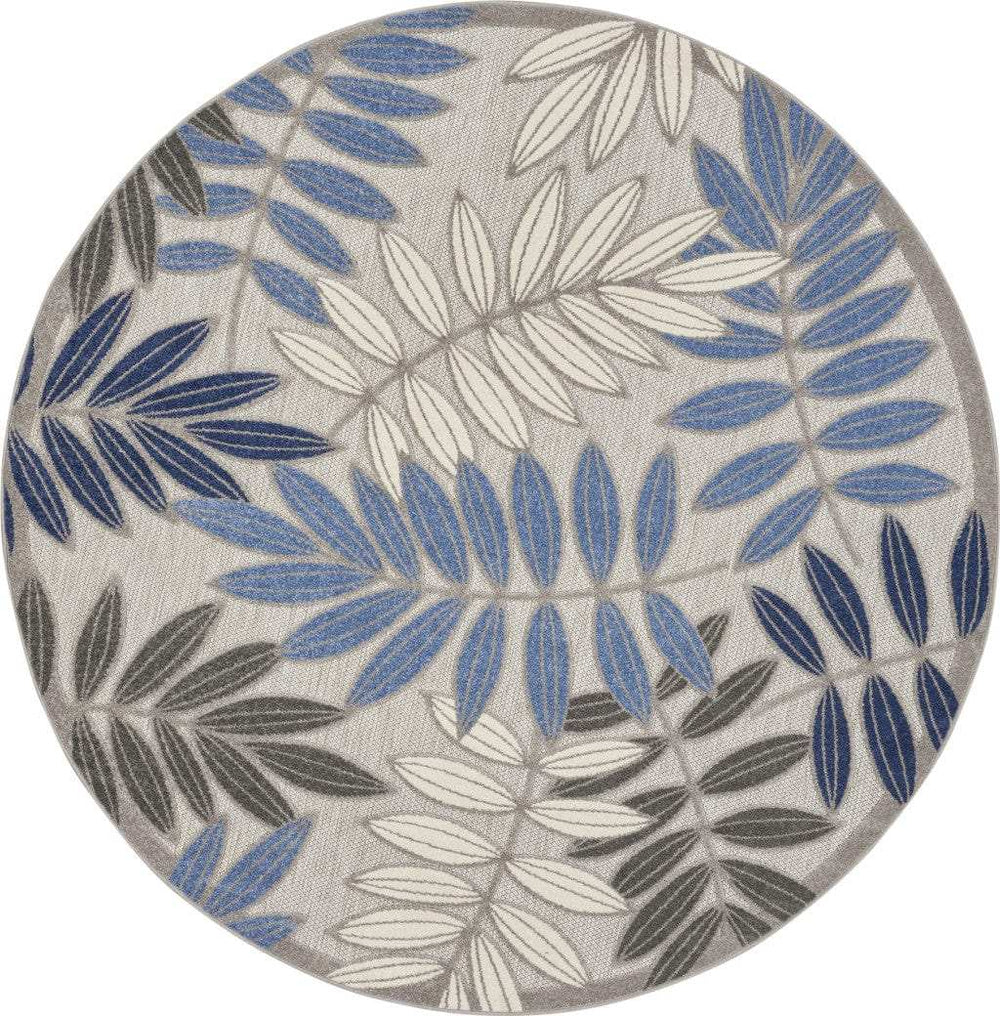 8' Round Blue And Gray Round Floral Indoor Outdoor Area Rug - Homeroots - Flyclothing LLC