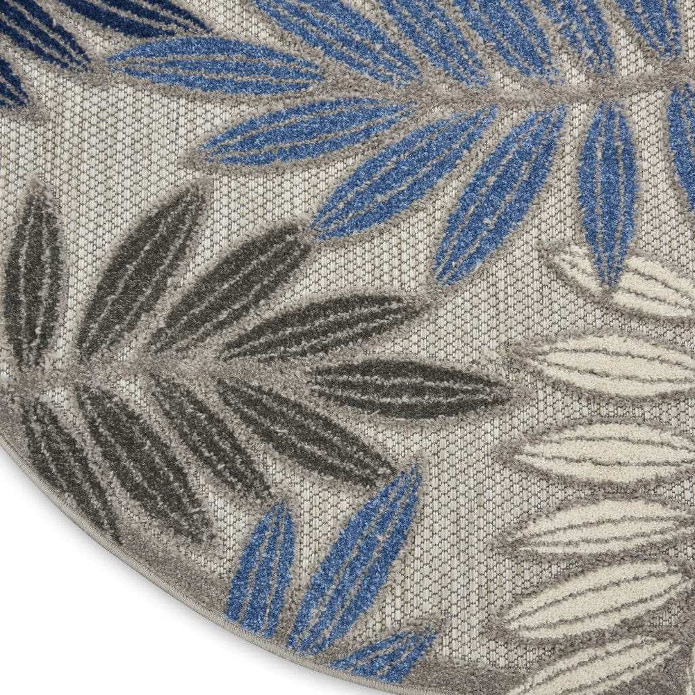 8' Round Blue And Gray Round Floral Indoor Outdoor Area Rug - Homeroots - Flyclothing LLC