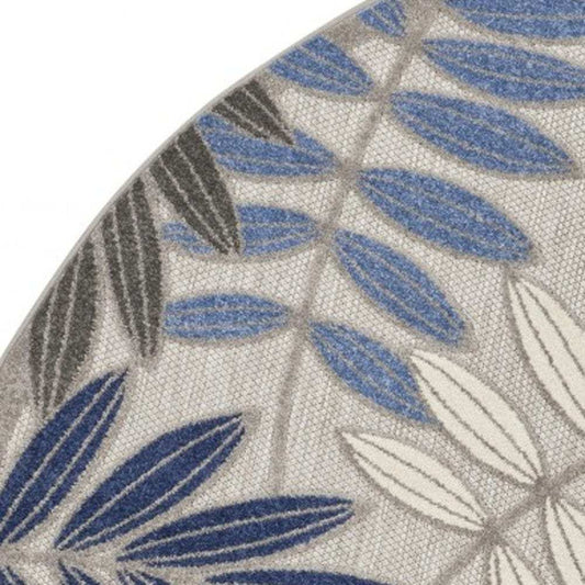 8' Round Blue And Gray Round Floral Indoor Outdoor Area Rug - Homeroots - Flyclothing LLC