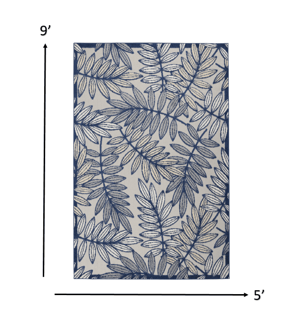 4' X 6' Ivory And Blue Floral Indoor Outdoor Area Rug - Homeroots - Flyclothing LLC