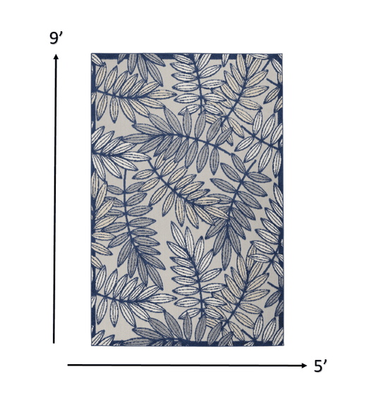 4' X 6' Ivory And Blue Floral Indoor Outdoor Area Rug - Homeroots - Flyclothing LLC