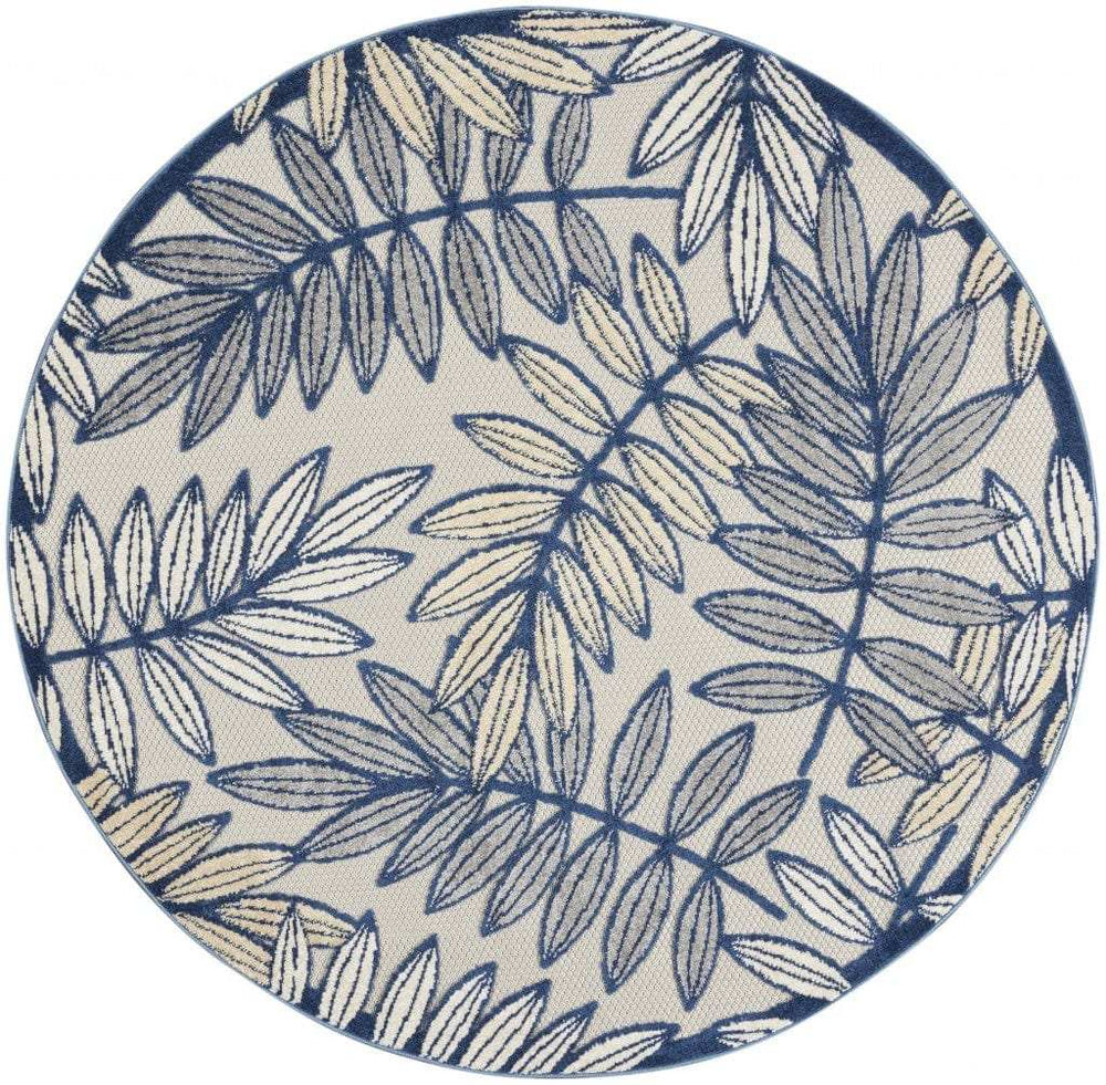 4' Round Ivory And Blue Round Floral Indoor Outdoor Area Rug - Homeroots - Flyclothing LLC