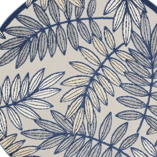 5' Round Ivory And Blue Round Floral Indoor Outdoor Area Rug - Homeroots - Flyclothing LLC