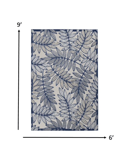6' X 9' Ivory And Blue Floral Indoor Outdoor Area Rug - Homeroots - Flyclothing LLC
