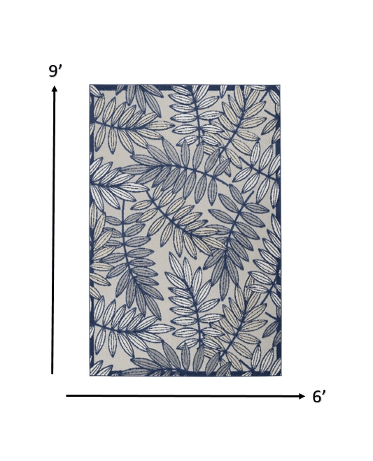 6' X 9' Ivory And Blue Floral Indoor Outdoor Area Rug - Homeroots - Flyclothing LLC