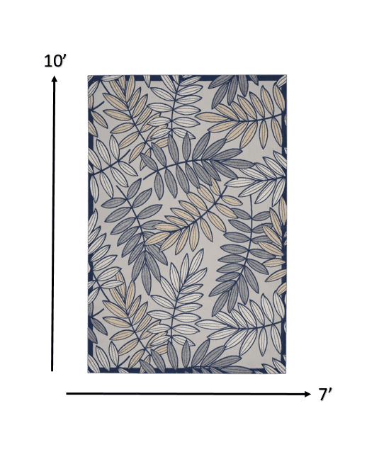 7' X 10' Ivory And Blue Floral Indoor Outdoor Area Rug - Homeroots - Flyclothing LLC