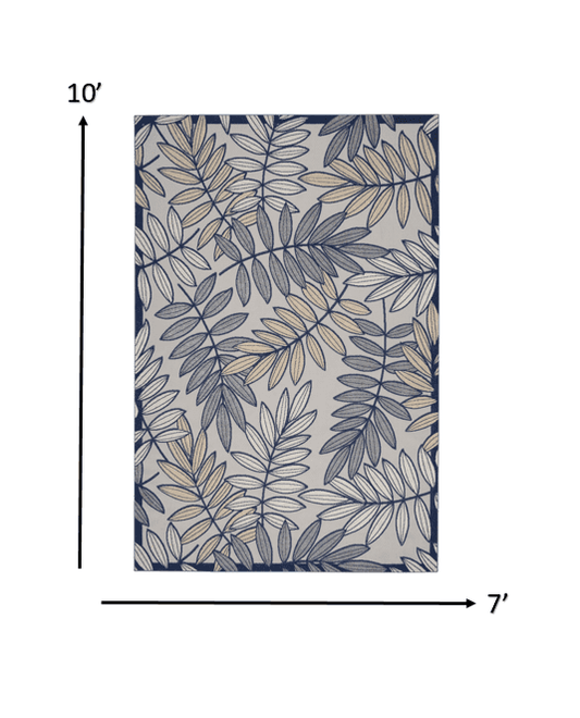 7' X 10' Ivory And Blue Floral Indoor Outdoor Area Rug - Homeroots - Flyclothing LLC