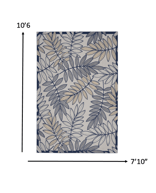 8' X 11' Ivory And Blue Floral Indoor Outdoor Area Rug - Homeroots - Flyclothing LLC