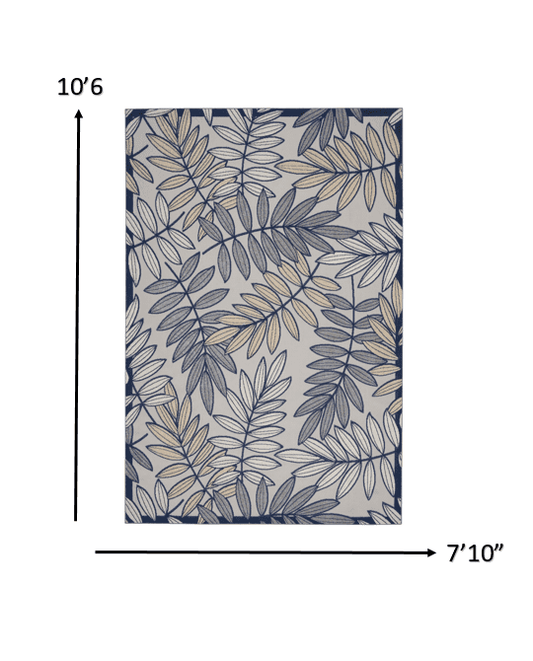 8' X 11' Ivory And Blue Floral Indoor Outdoor Area Rug - Homeroots - Flyclothing LLC