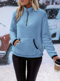 Half Zip Long Sleeve Furry Sweatshirt - Trendsi - Flyclothing LLC