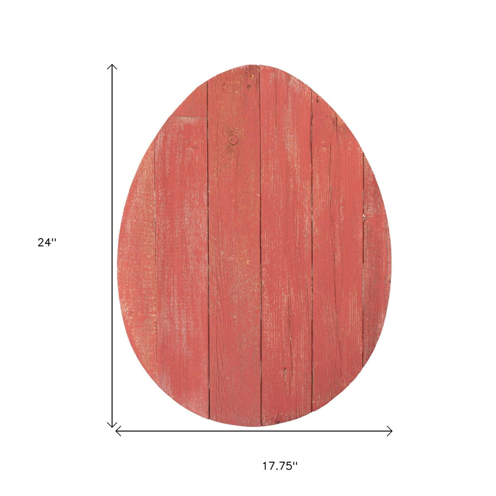 24" Rustic Farmhouse Red Wood Large Egg - Homeroots - Flyclothing LLC