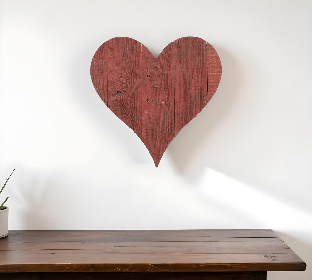 12" Rustic Red Reclaimed Wood Heart Wall Decor - Homeroots - Flyclothing LLC