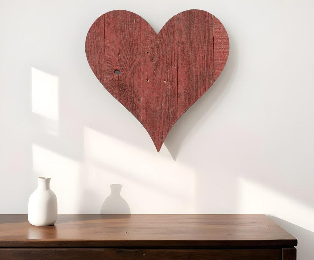 18" Rustic Red Reclaimed Wood Heart Wall Decor - Homeroots - Flyclothing LLC
