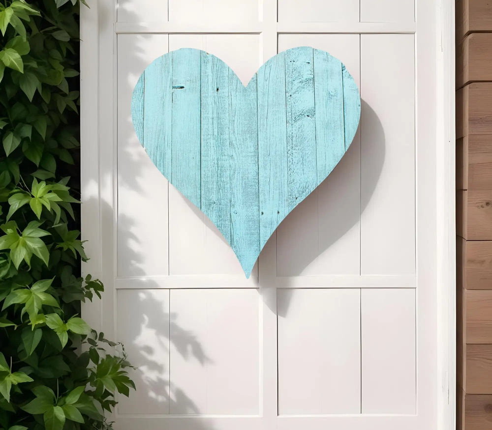 24" Turquoise Reclaimed Wood Heart Wall Decor - Homeroots - Flyclothing LLC