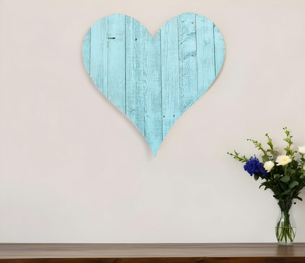 24" Turquoise Reclaimed Wood Heart Wall Decor - Homeroots - Flyclothing LLC