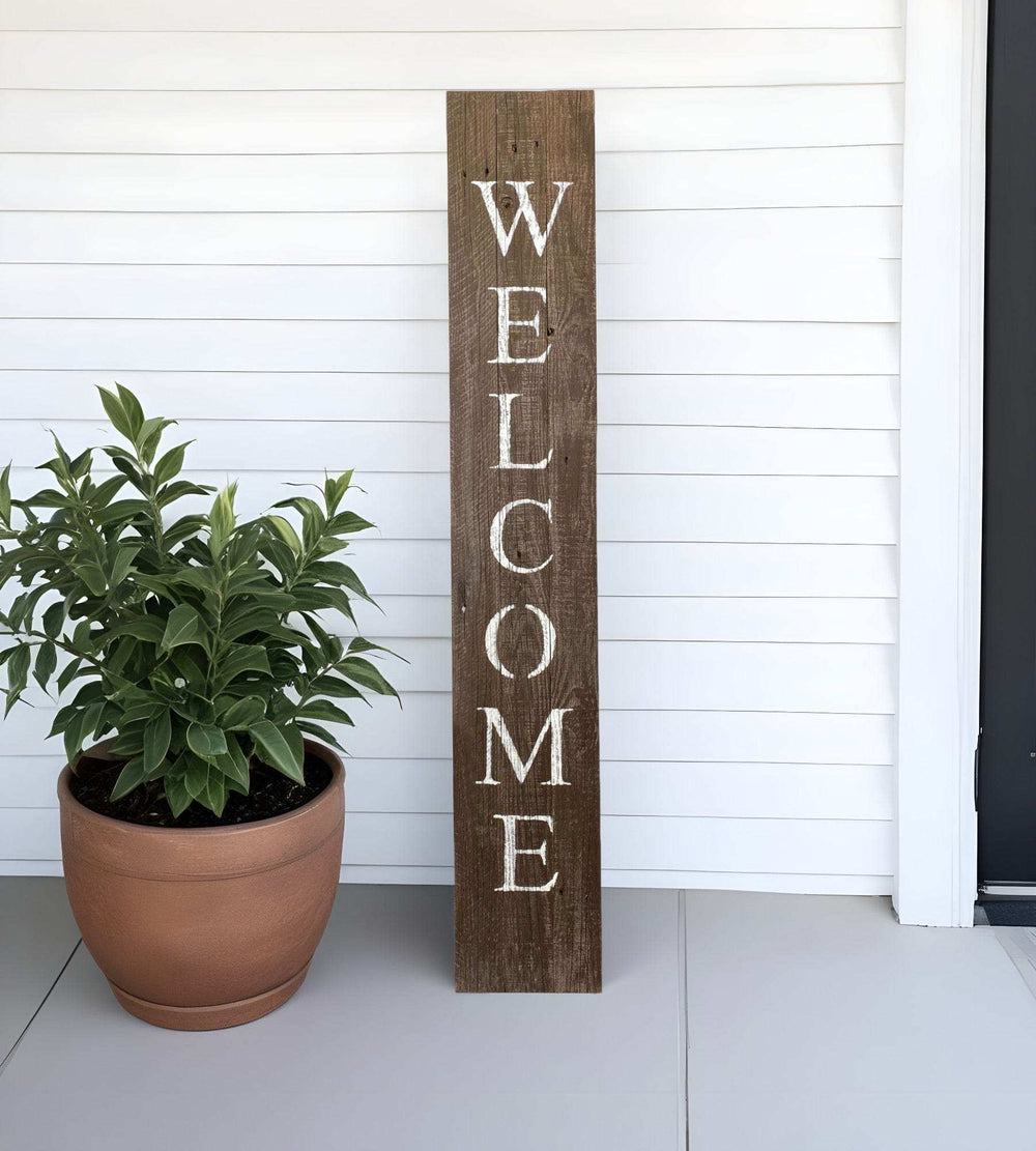 5' Rustic Espresso Brown And White Front Porch Welcome Sign - Homeroots - Flyclothing LLC