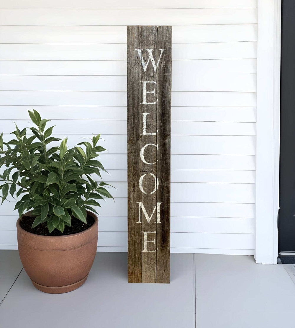 5' Rustic Dark Gray and White Wood Porch Welcome Sign - Homeroots - Flyclothing LLC