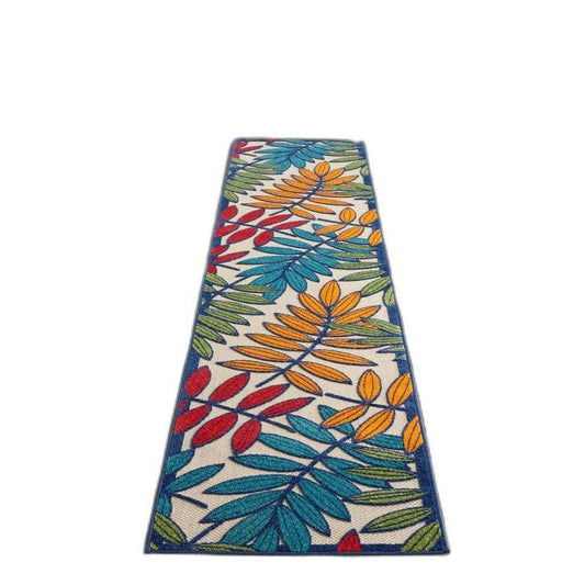 12' Runner Ivory And Blue Floral Stain Resistant Indoor Outdoor Runner Rug - Homeroots - Flyclothing LLC