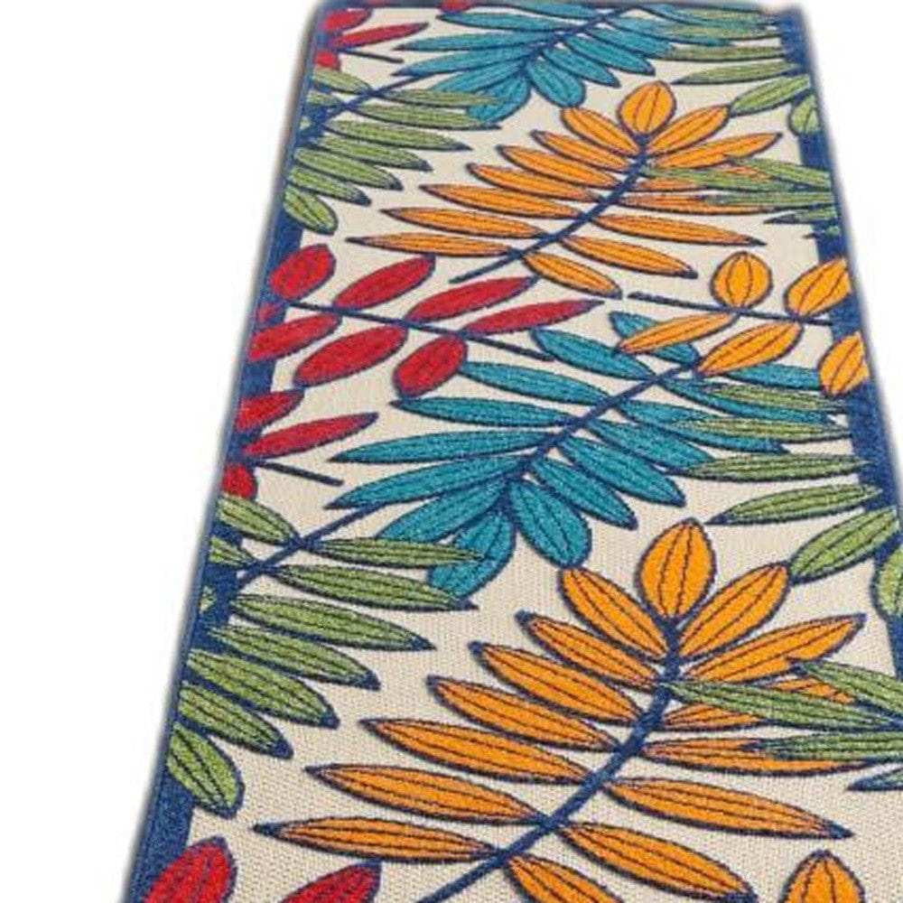 12' Runner Ivory And Blue Floral Stain Resistant Indoor Outdoor Runner Rug - Homeroots - Flyclothing LLC