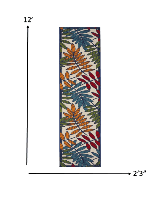 12' Runner Ivory And Blue Floral Stain Resistant Indoor Outdoor Runner Rug - Homeroots - Flyclothing LLC