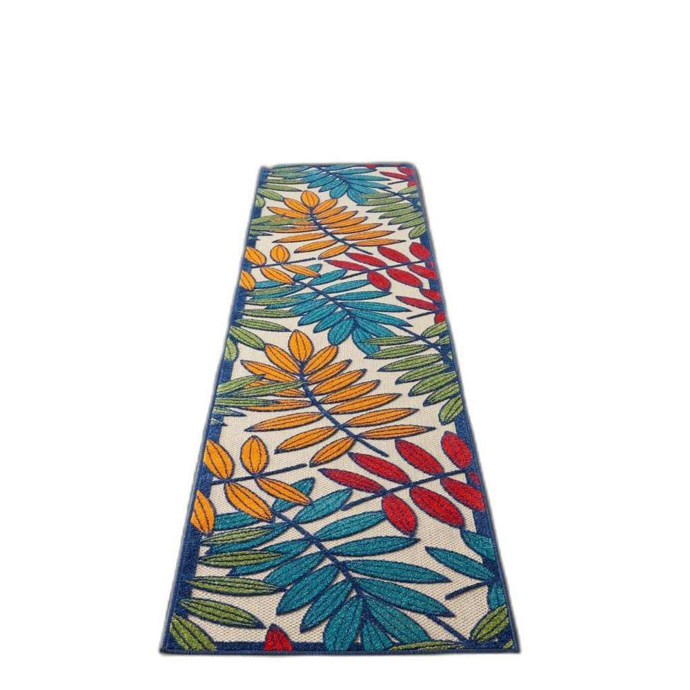 12' Runner Ivory And Blue Floral Stain Resistant Indoor Outdoor Runner Rug - Homeroots - Flyclothing LLC