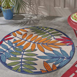 4' Round Ivory And Blue Round Floral Indoor Outdoor Area Rug - Homeroots - Flyclothing LLC