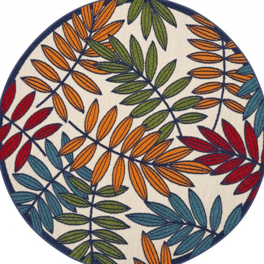4' Round Ivory And Blue Round Floral Indoor Outdoor Area Rug - Homeroots - Flyclothing LLC