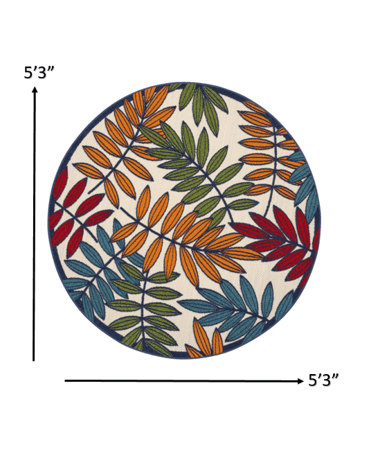 5' Round Ivory And Blue Round Floral Indoor Outdoor Area Rug - Homeroots - Flyclothing LLC