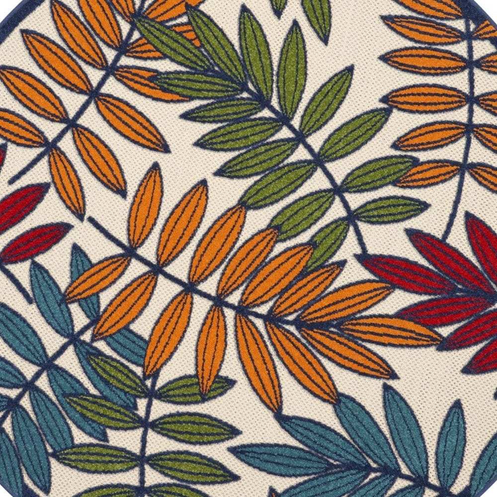 5' Round Ivory And Blue Round Floral Indoor Outdoor Area Rug - Homeroots - Flyclothing LLC