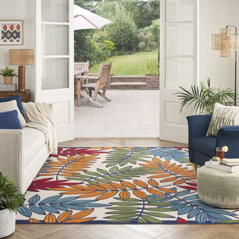 7' X 10' Ivory And Blue Floral Indoor Outdoor Area Rug - Homeroots - Flyclothing LLC