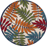 8' Round Ivory And Blue Round Floral Indoor Outdoor Area Rug - Homeroots - Flyclothing LLC